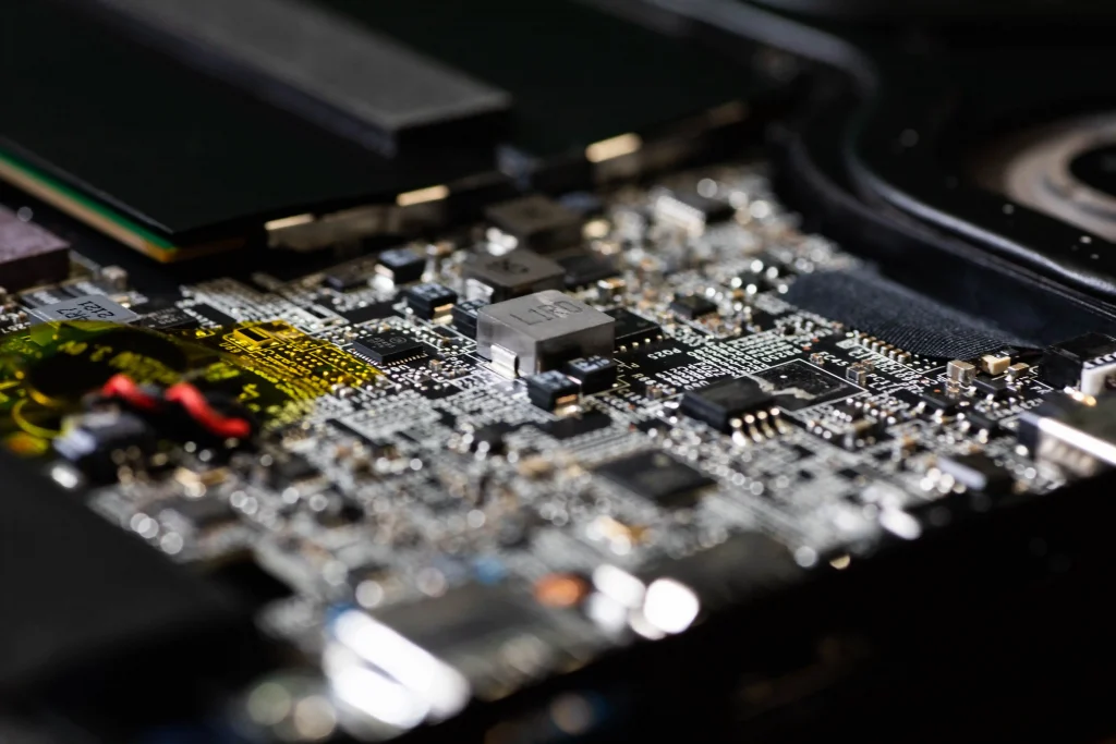 Corrosion-prone components on a laptop circuit board